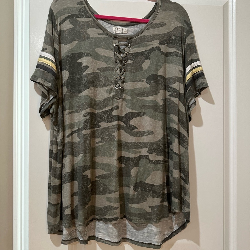 Maurices Olive Camouflage Lace-Up Tee